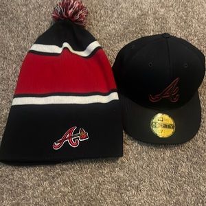 Braves beanie and baseball cap